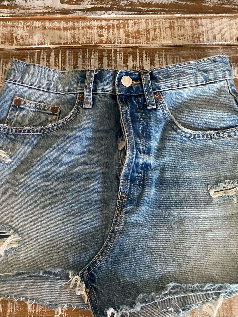 Zara Light Blue Relaxed Distressed denim skirt